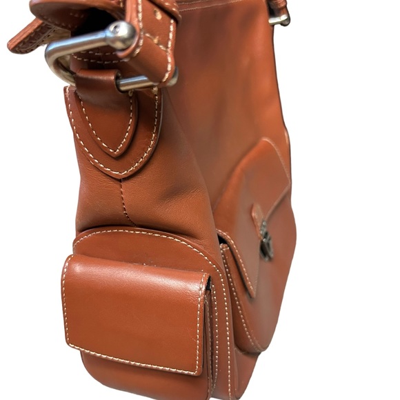 Talbot's Brown Leather Handbag 10”x10”x4 1/2”, zippered top, 3 outside pockets - Picture 5 of 8